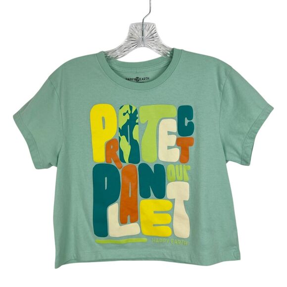 Happy Earth Shirt Youth Extra Large Green Short Sleeve Protect Our Planet Tee - Picture 1 of 10